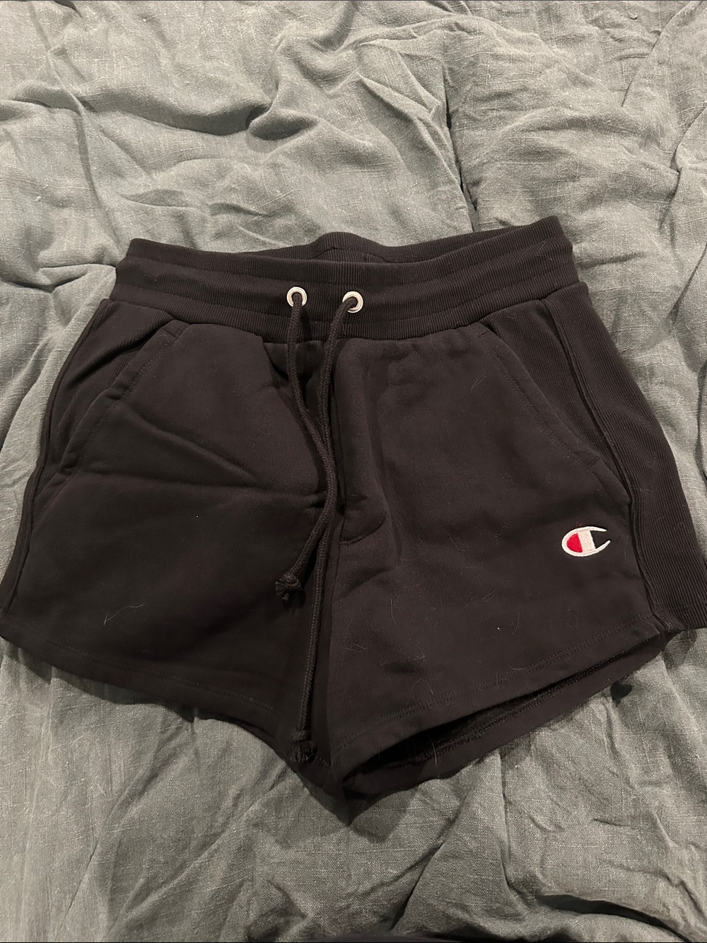 Champion Black Logo Drawstring Athletic Shorts